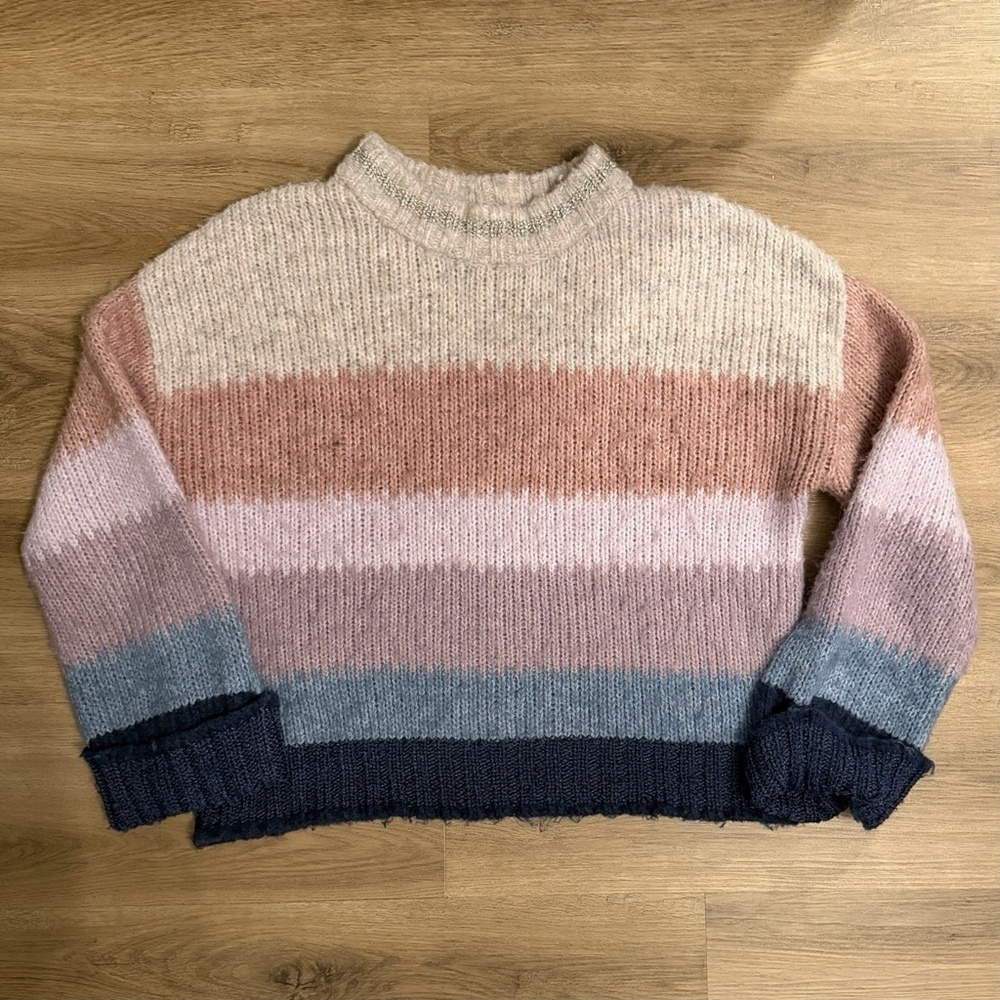 Democracy Women’s Colorblock Sweater Large Wool Blend Striped